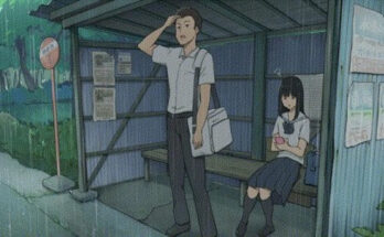 14333 sheltering from the rain at a bus stop with my kouhai Sheltering from the rain at a bus stop with my kouhai!