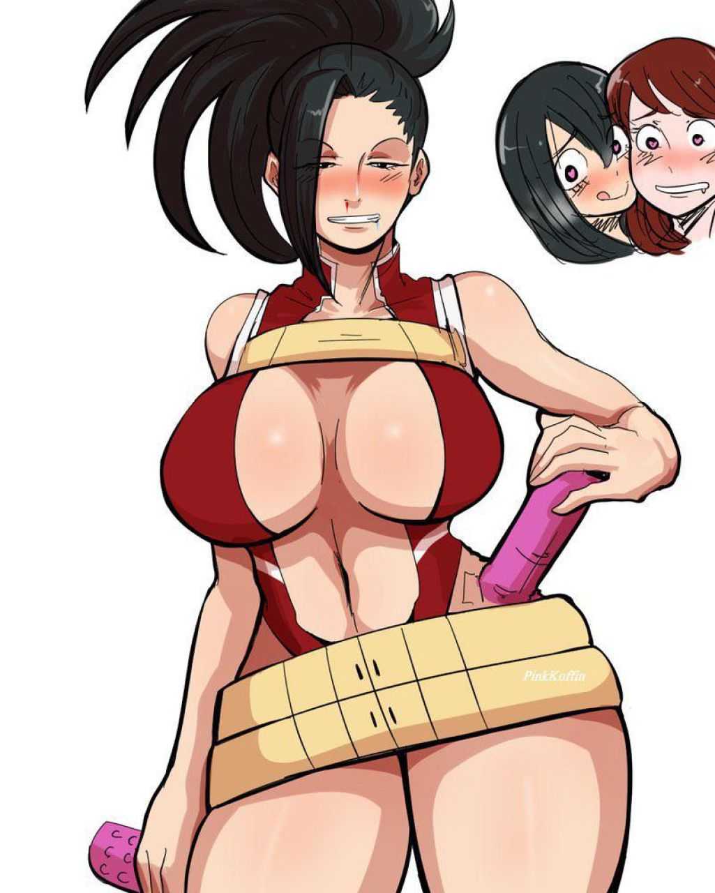 :momo yaoyorozu and kyoka jiro lesbian action